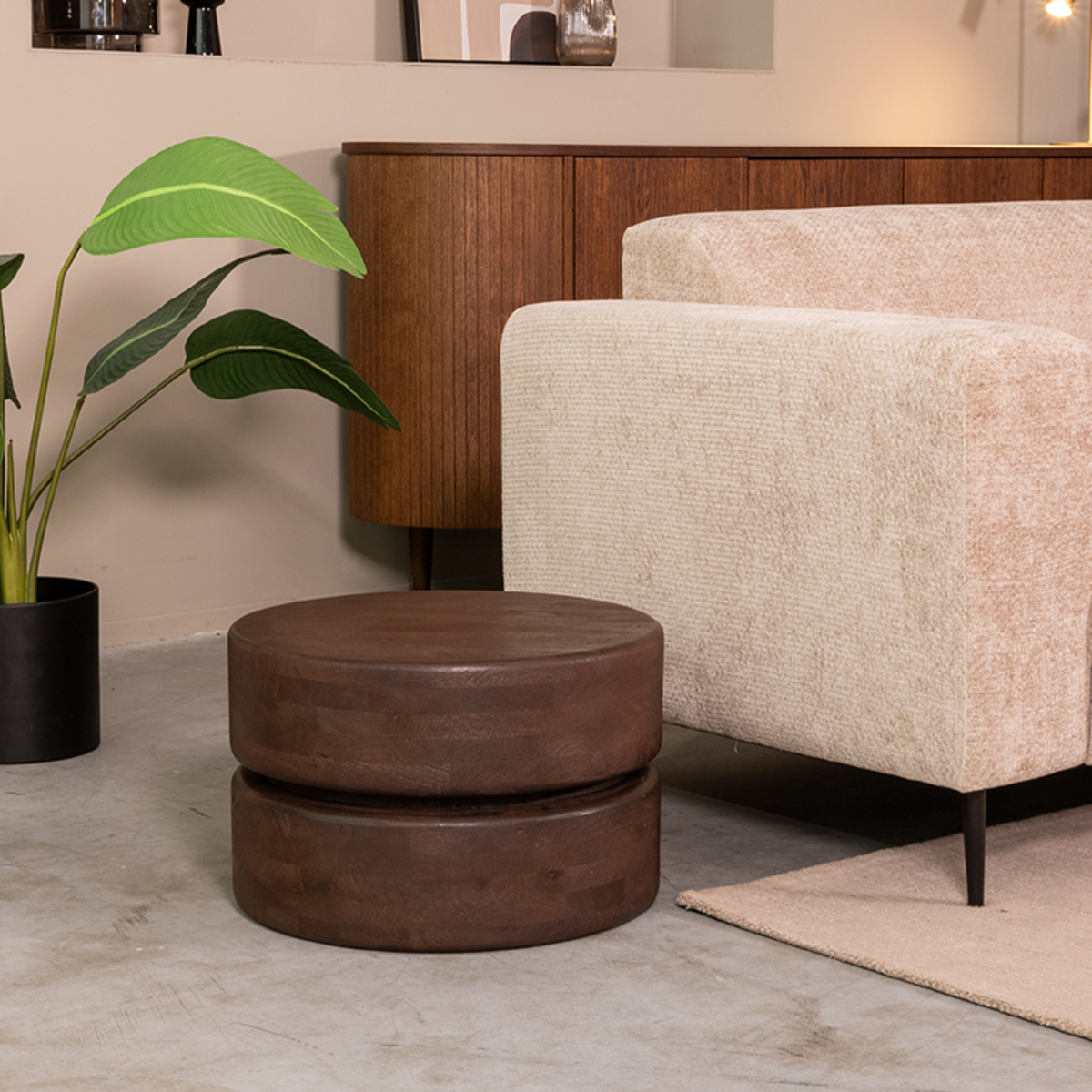 Salontafel Milly - Rond - Espresso - Bruin - Mangohout - Minimalistisch - LABEL51