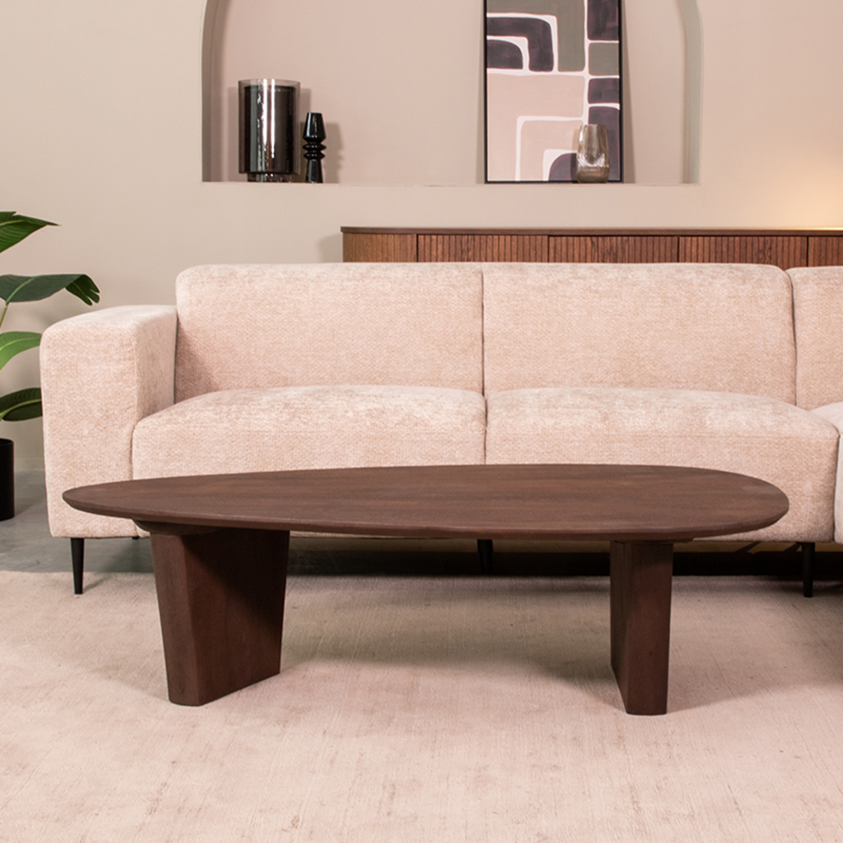 Salontafel Wow - Ovaal - Espresso - Bruin - Mangohout - Minimalistisch - LABEL51
