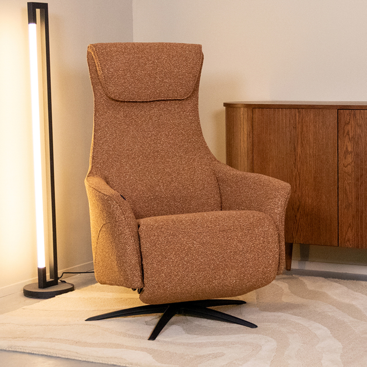 Fauteuil Lund - Draaibaar - Armleuning - Coral - Oranje - Boucle - Design - LABEL51