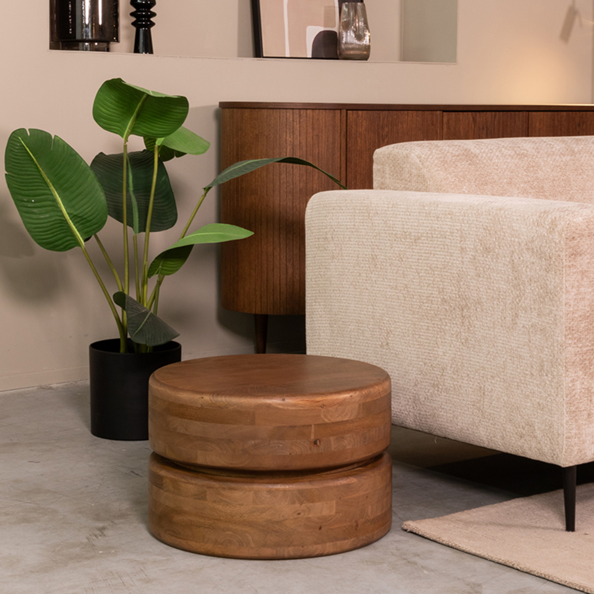 Salontafel Milly - Rond - Nature - Bruin - Mangohout - Landelijk - LABEL51