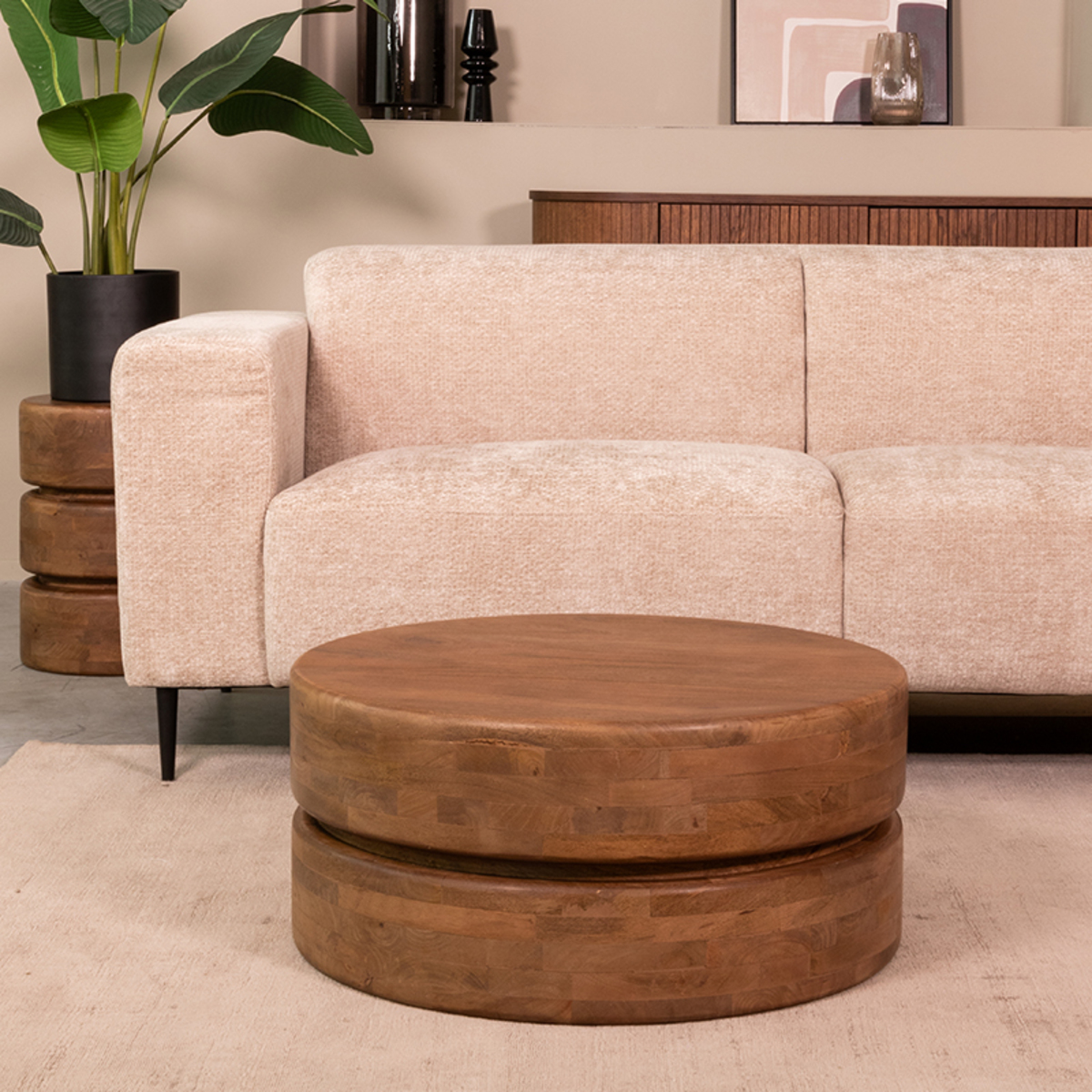 Salontafel Milly - Rond - Nature - Bruin - Mangohout - Landelijk - LABEL51