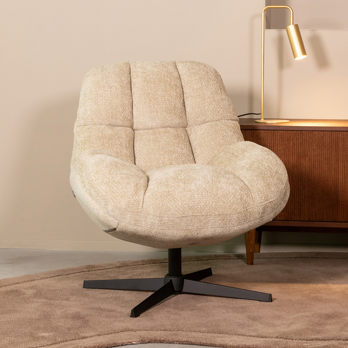 Fauteuil Huxley - Draaibaar - Zonder armleuning - Truffel grijs - Groen - Elite - Retro - LABEL51