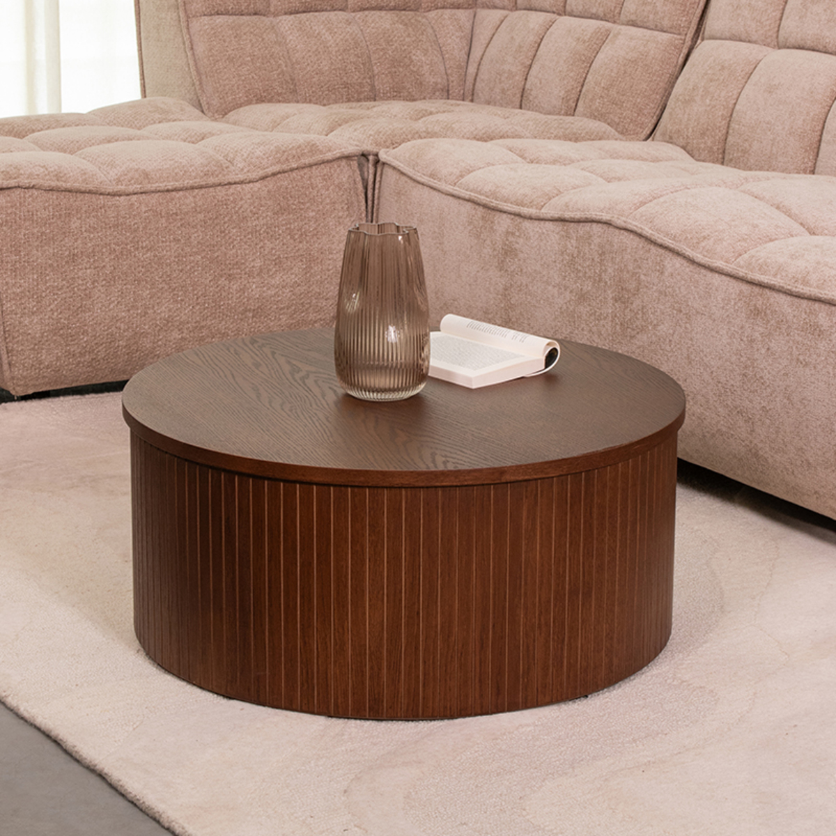 Salontafel Oliva - Rond - Walnoot - Bruin - Eiken - Minimalistisch - LABEL51