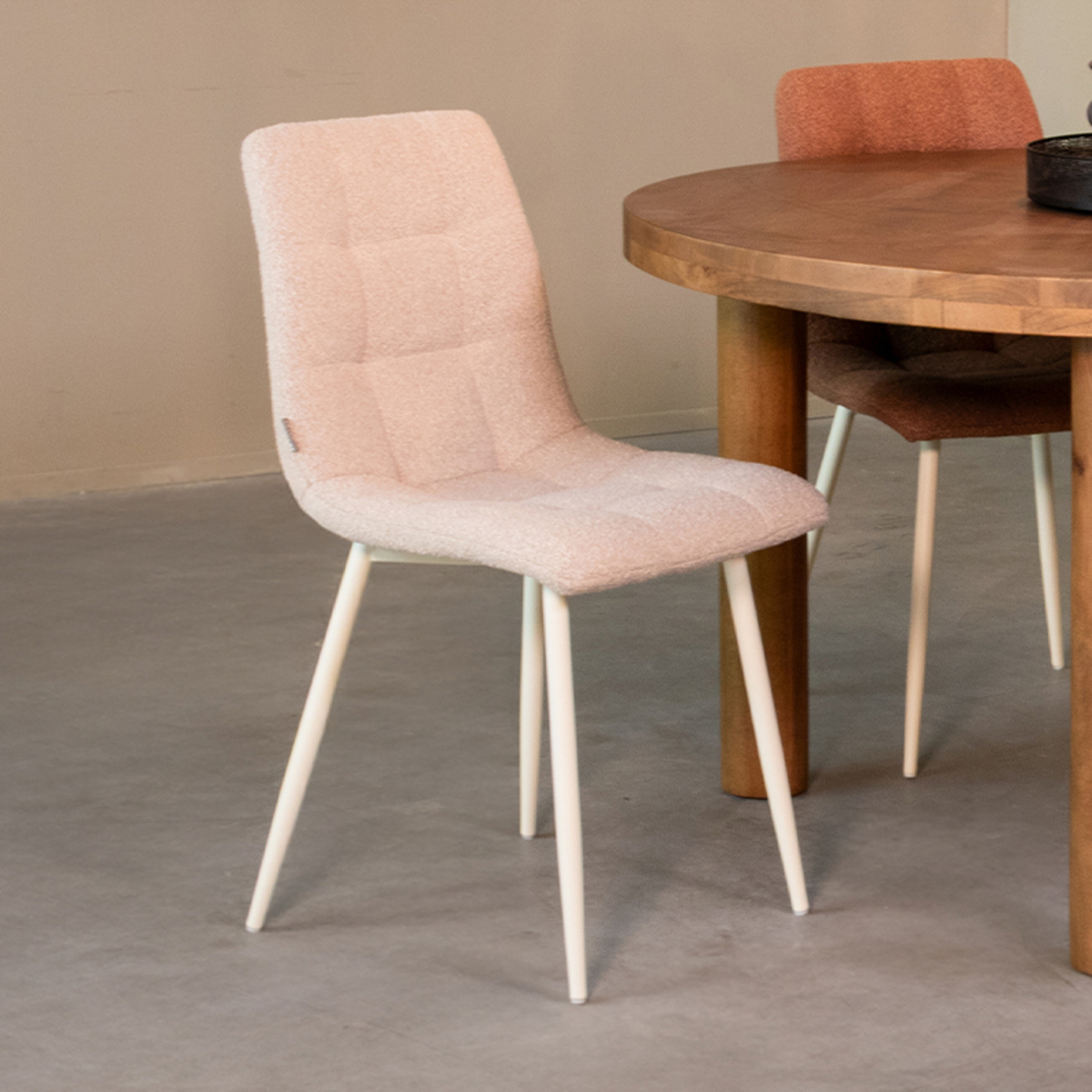 Eetkamerstoel Nino - Zonder armleuning - Wit - Boucle - Scandinavisch - LABEL51