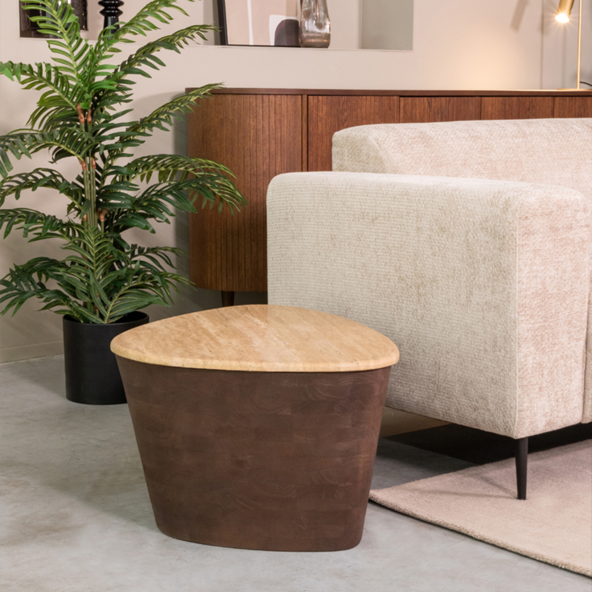 Salontafel Ravi - Ovaal - Espresso - Bruin - Travertin - Minimalistisch - LABEL51