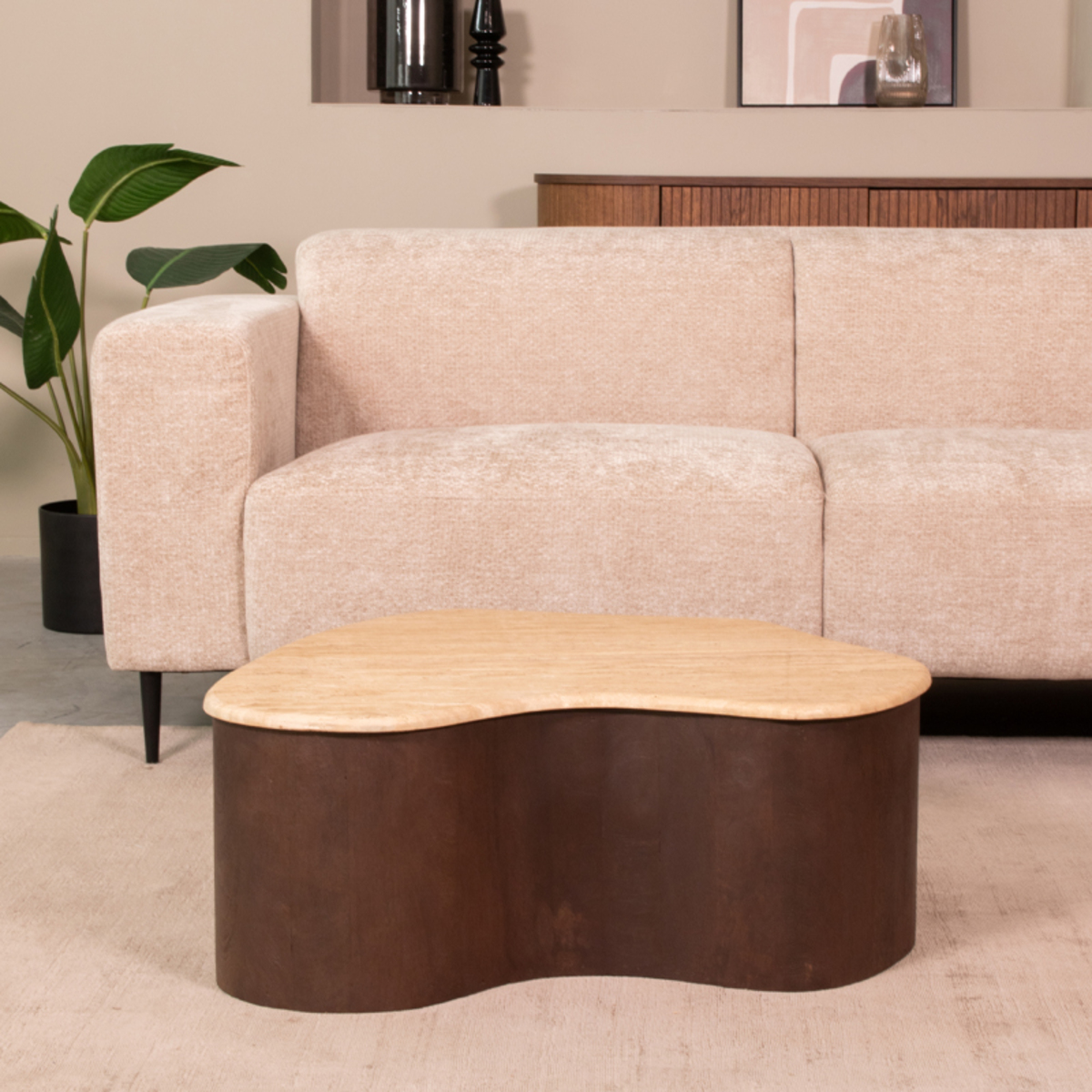 Salontafel Davi - Organisch - Espresso - Bruin - Travertin - Minimalistisch - LABEL51