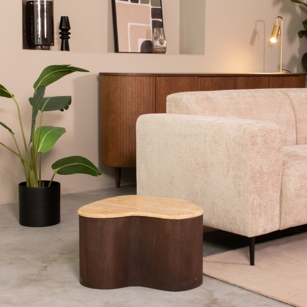 Salontafel Davi - Organisch - Espresso - Bruin - Travertin - Minimalistisch - LABEL51