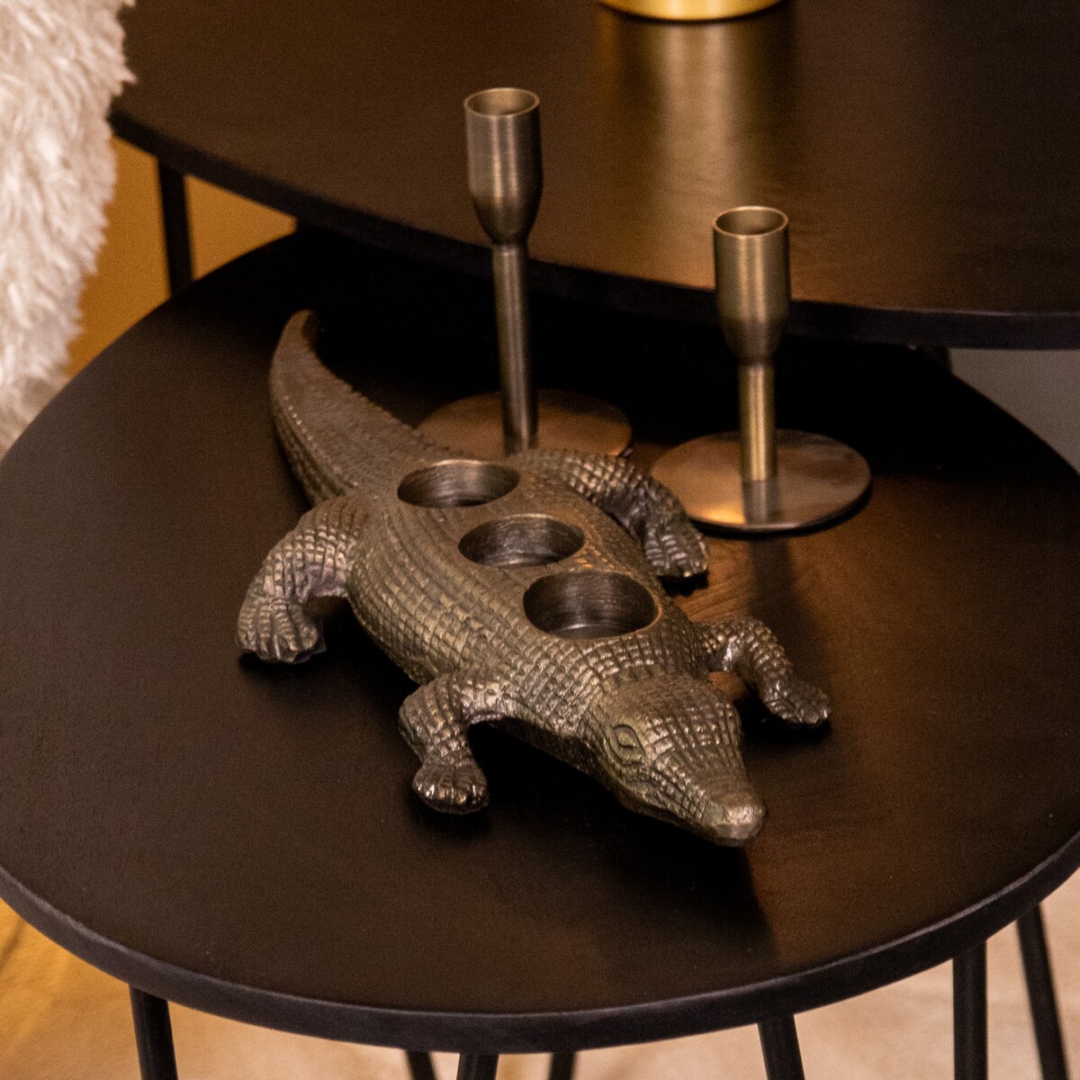Decoratie Krokodil - Antiek goud - Geel - Metaal - Design - LABEL51