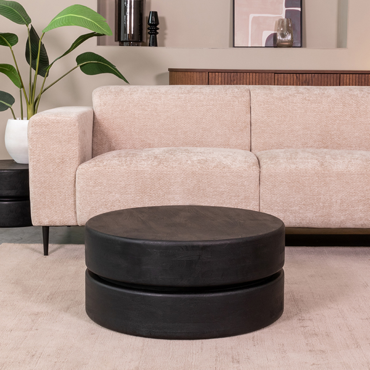 Salontafel Milly - Rond - Zwart - Mangohout - Modern - LABEL51