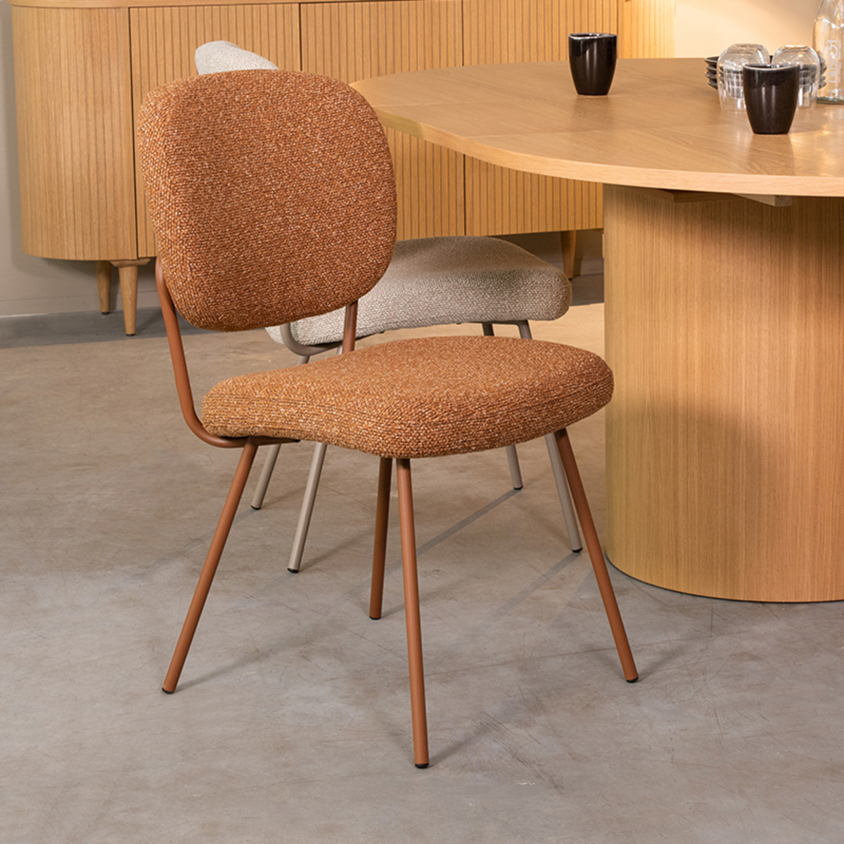 Eetkamerstoel Singapore - Zonder armleuning - Coral - Oranje - Boucle - Design - LABEL51