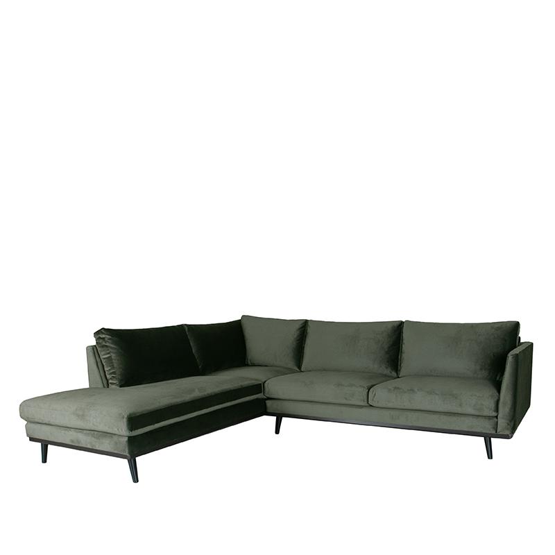 LABEL51 Hoekbank Siena - Army green - Fluweel - Ottomane + 2,5-Zits