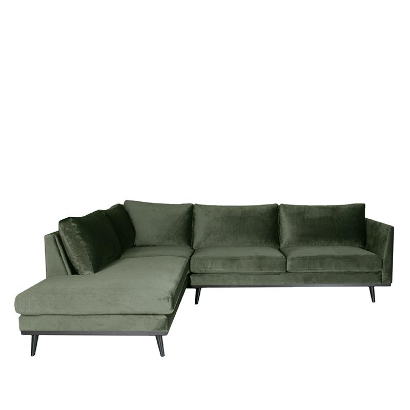 LABEL51 Hoekbank Siena - Army green - Fluweel - Ottomane + 2,5-Zits