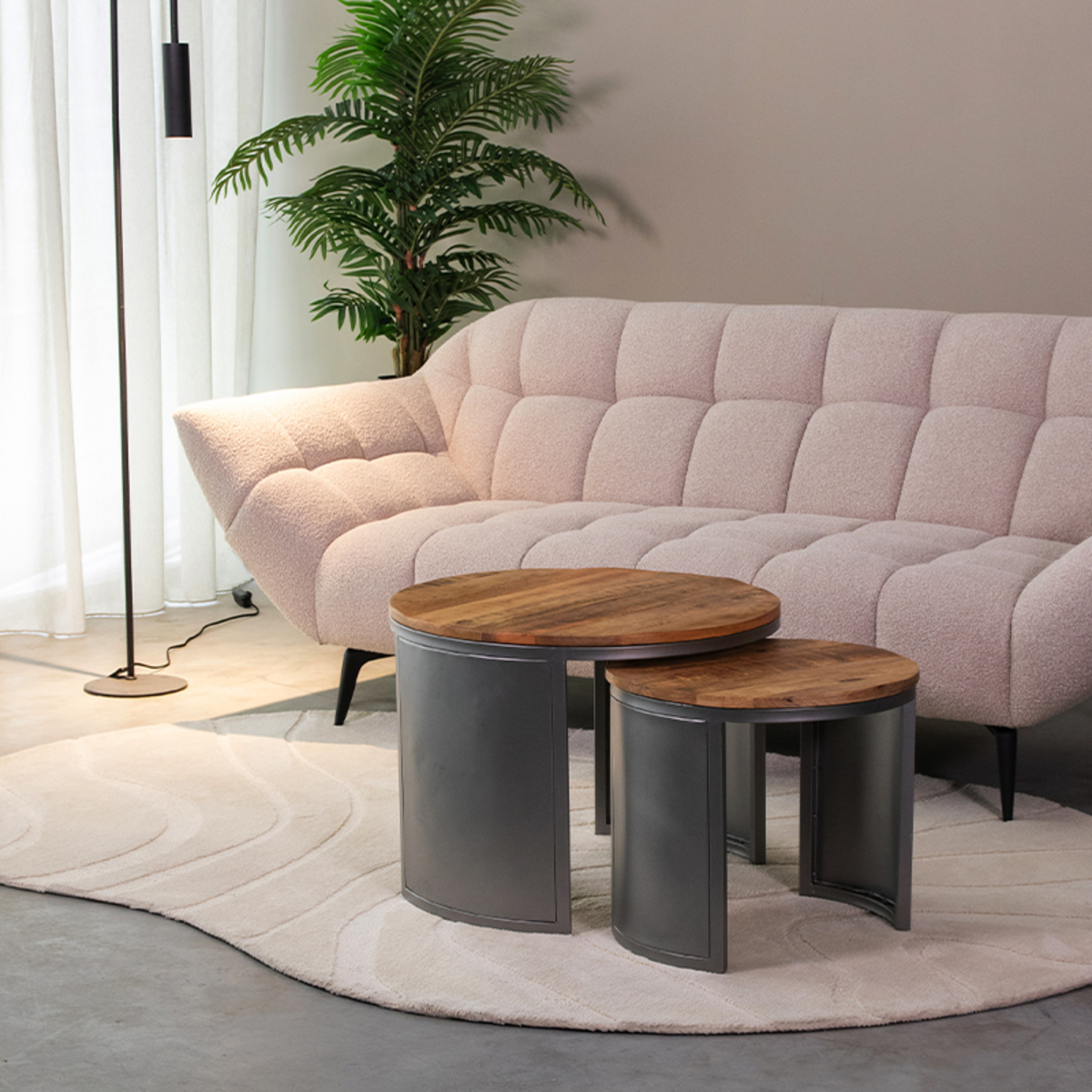 Salontafel Set Bunch - Rond - Rough - Naturel - Mangohout - Industrieel - D-MAXX