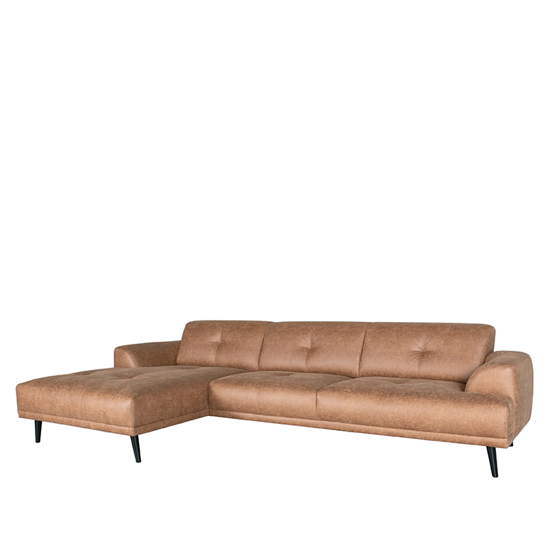 LABEL51 Bank Salerno - Cognac - Microfiber - Chaise Longue + 2,5-Zits