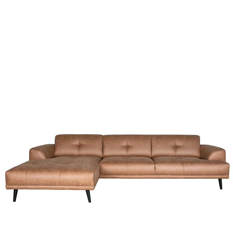 LABEL51 Bank Salerno - Cognac - Microfiber - Chaise Longue + 2,5-Zits
