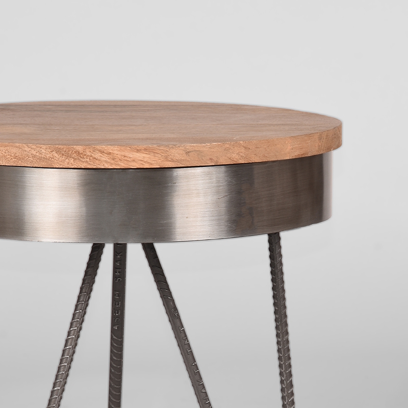 LABEL51 Bijzettafel Saran - Antiek grijs - Metaal - Rond - 44 cm