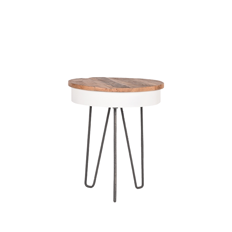 LABEL51 Bijzettafel Saria - Wit - Mangohout - Rond - 44 cm