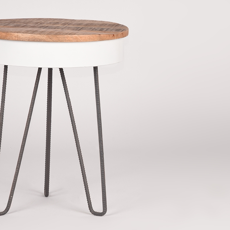 LABEL51 Bijzettafel Saria - Wit - Mangohout - Rond - 44 cm