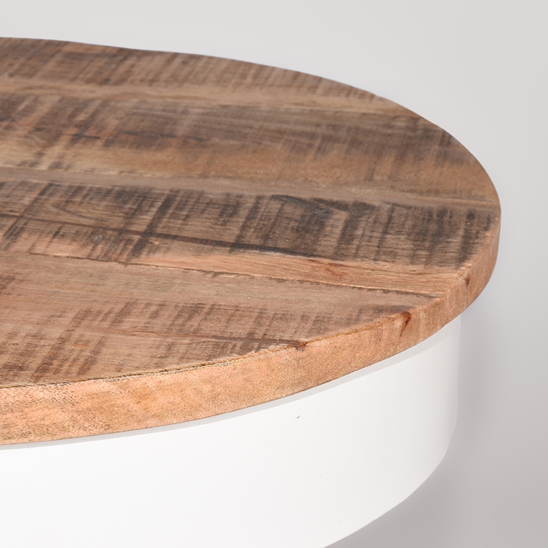 LABEL51 Bijzettafel Saria - Wit - Mangohout - Rond - 44 cm