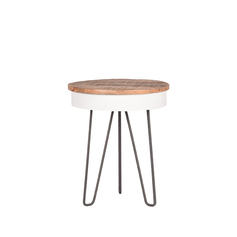 LABEL51 Bijzettafel Saria - Wit - Mangohout - Rond - 44 cm