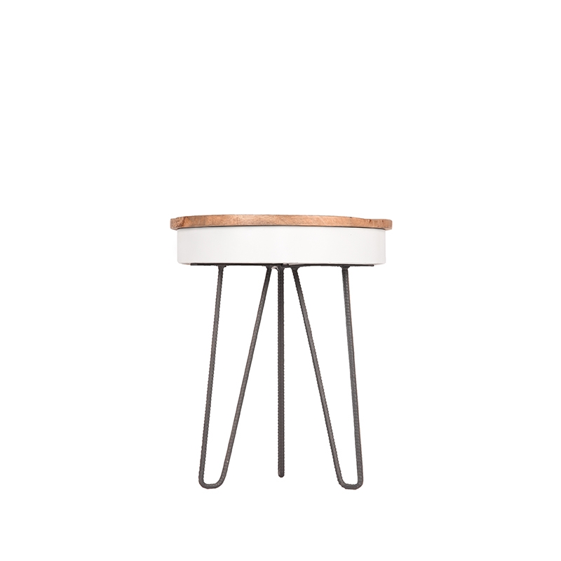 LABEL51 Bijzettafel Saria - Wit - Mangohout - Rond - 44 cm