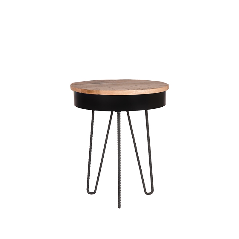LABEL51 Bijzettafel Saria - Zwart - Mangohout - Rond - 44 cm