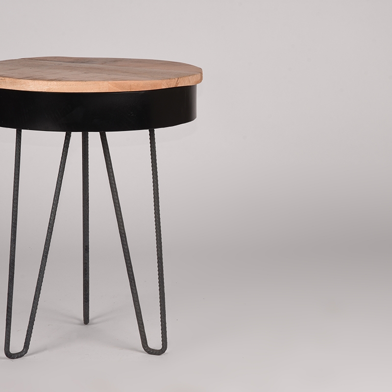 LABEL51 Bijzettafel Saria - Zwart - Mangohout - Rond - 44 cm