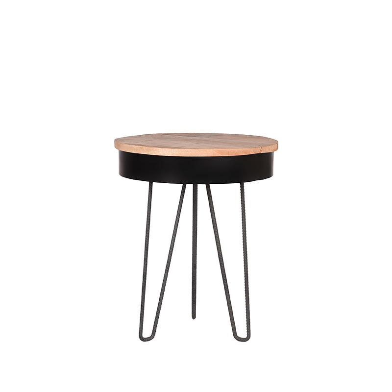 LABEL51 Bijzettafel Saria - Zwart - Mangohout - Rond - 44 cm