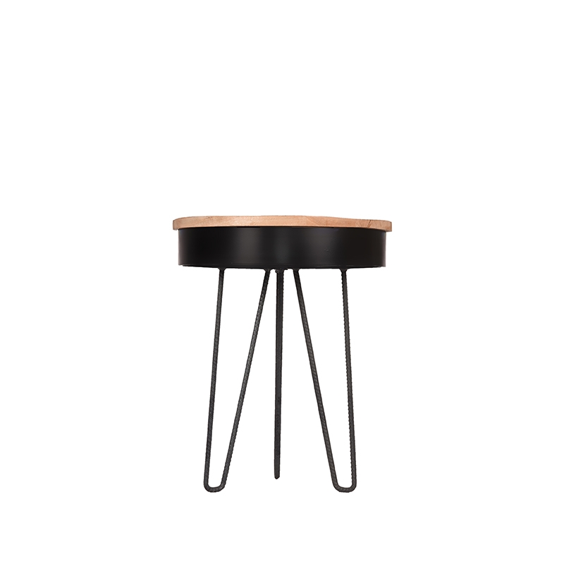LABEL51 Bijzettafel Saria - Zwart - Mangohout - Rond - 44 cm