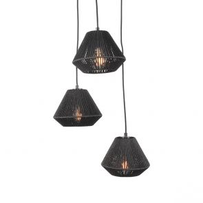 Hanglamp Ibiza Diamond 3-Lichts Zwart Jute 30x30x150 Cm Perspectief