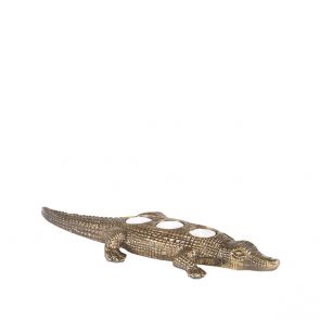 Waxinelichthouder Krokodil Antiek Goud Metaal Perspectief1
