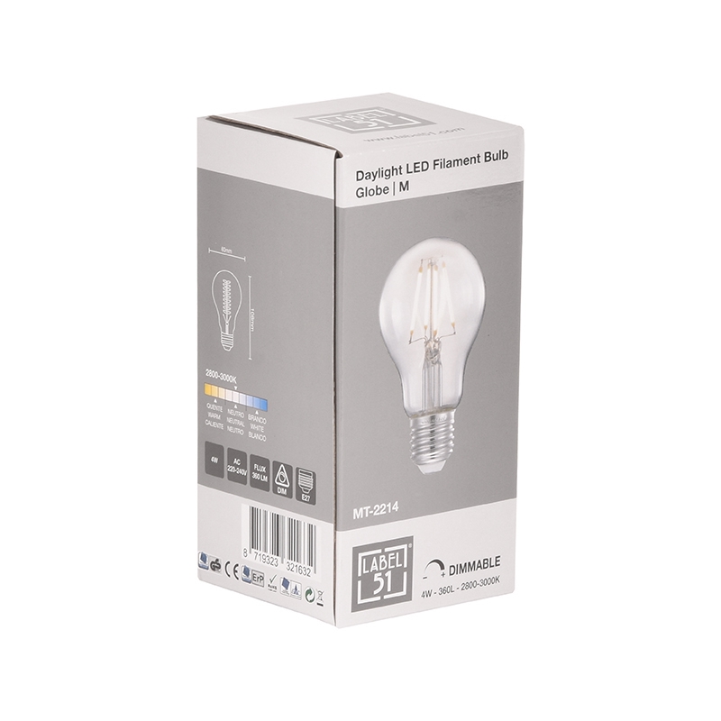 LABEL51 Lichtbron Daglicht Led Kooldraadlamp Bol - Glas - M