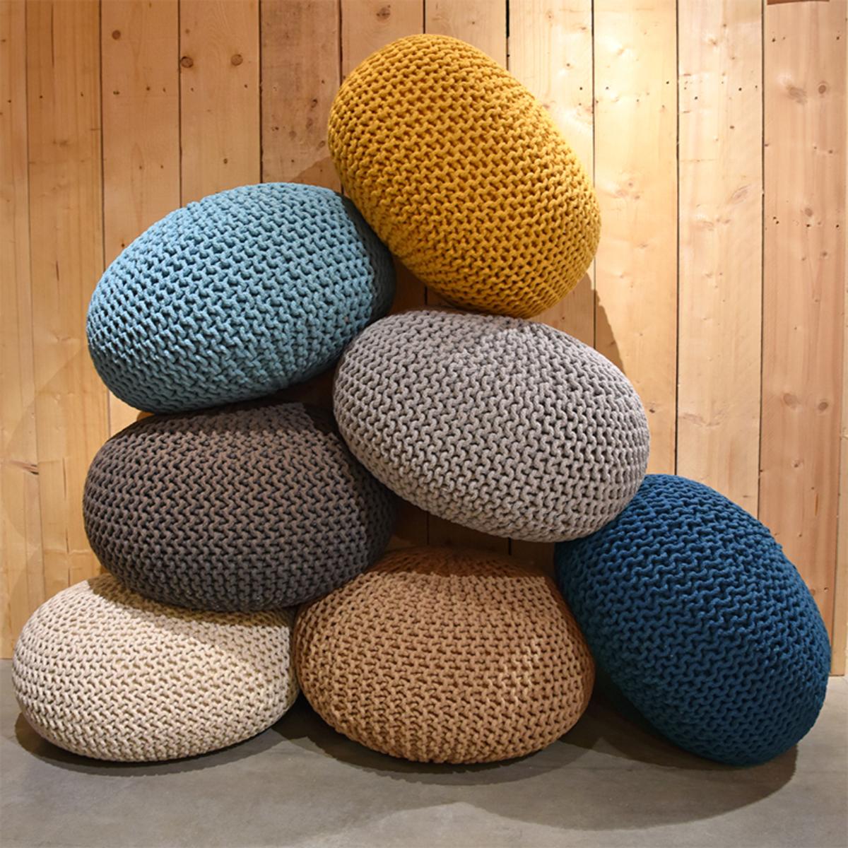 LABEL51 Poef Knitted - Naturel - Katoen - L