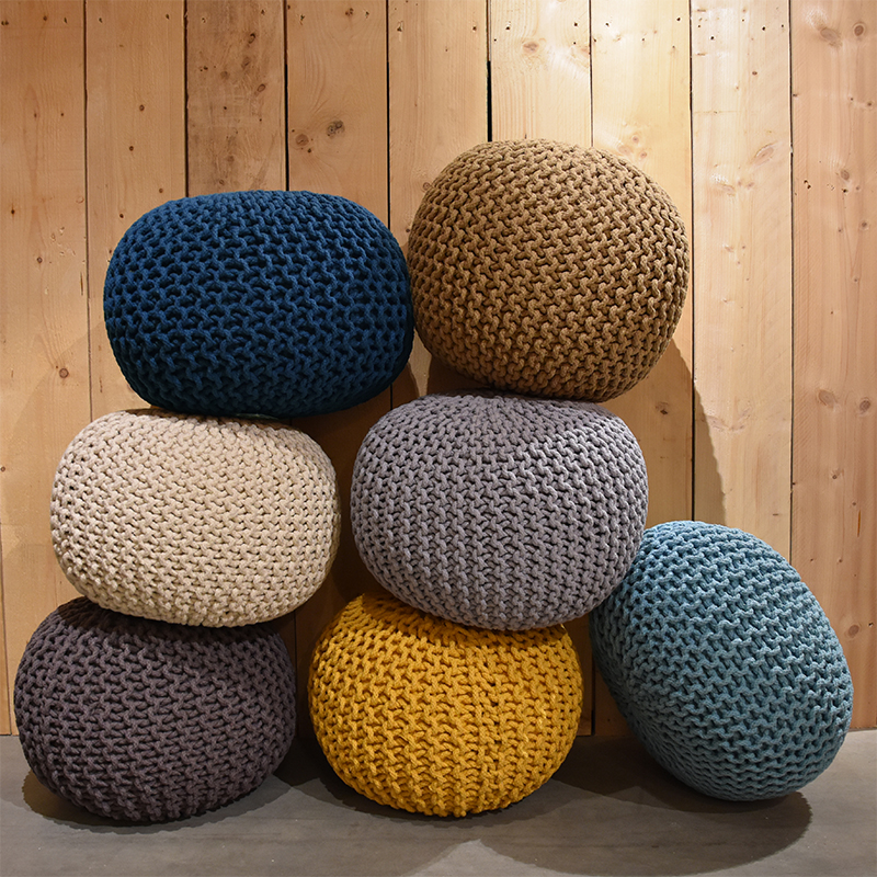 LABEL51 Poef Knitted - Donkergrijs - Katoen - M