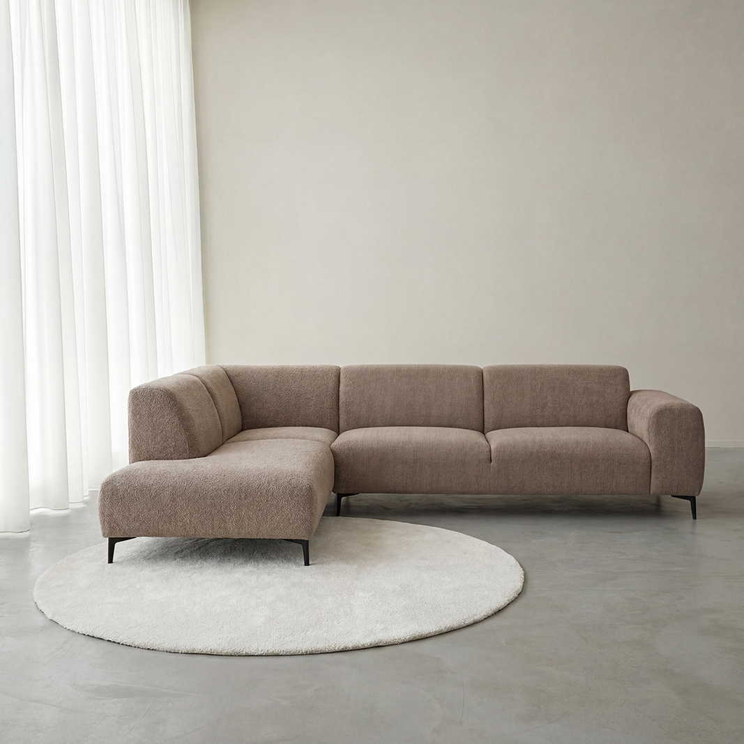 Hoekbank I_Merido - Hoekbank Links - Taupe Raven | Zwart Metaal - Bruin - Velvet - LABEL51