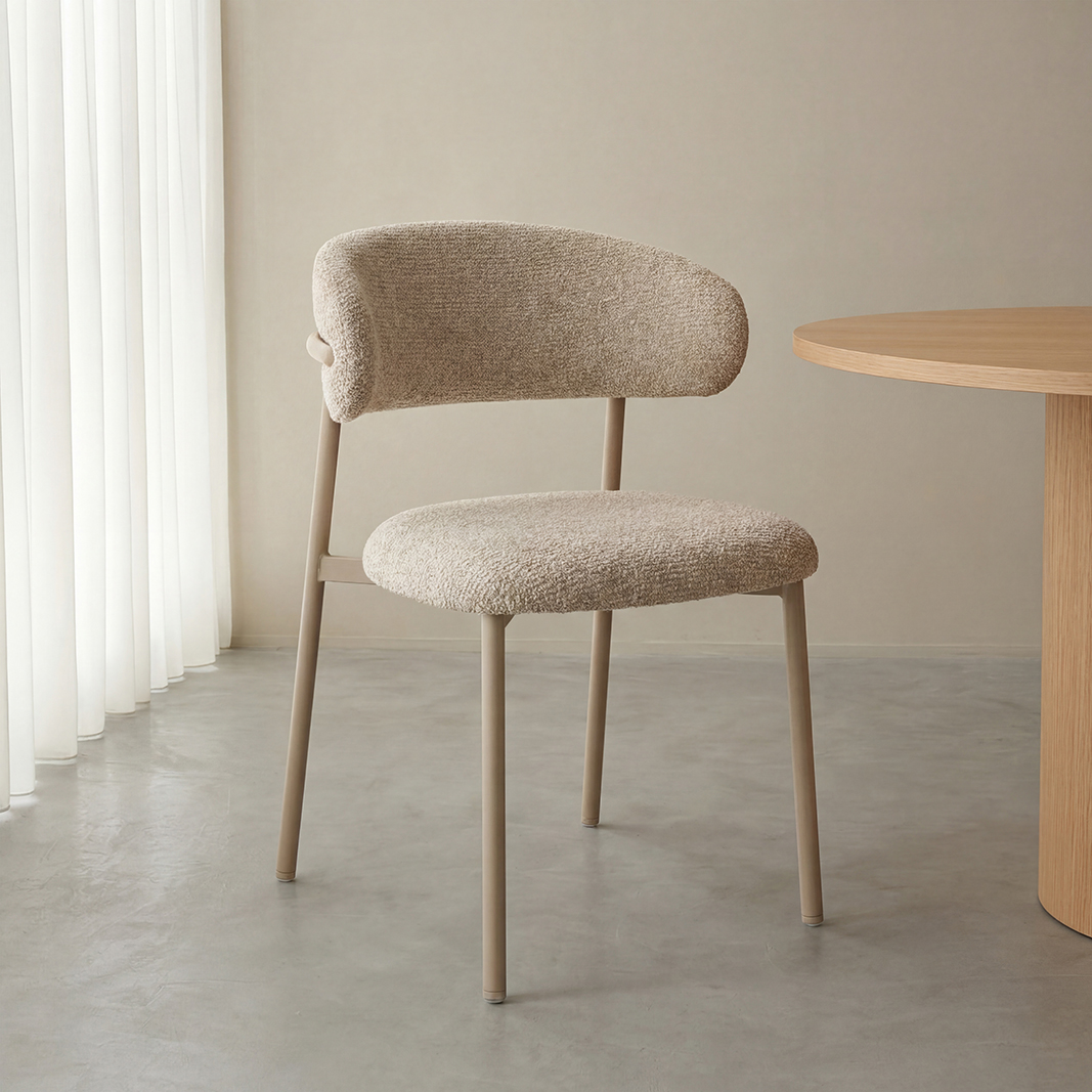 Eetkamerstoel I_Kaito - Zonder armleuning - Beige - Creme - Geweven - LABEL51
