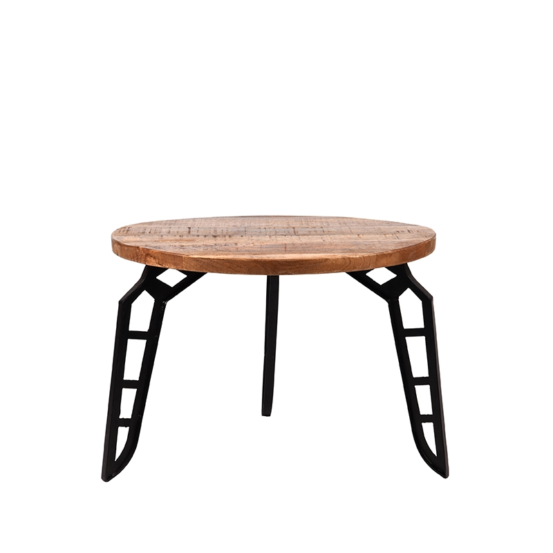 Salontafel I_Flintstone - Rond - Rough - BRUIN - Mangohout - Industrieel - LABEL51