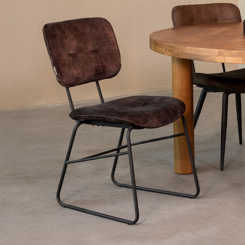 Eetkamerstoel I_Dez - Zonder armleuning - Antraciet - GRIJS - Velours - Modern - LABEL51