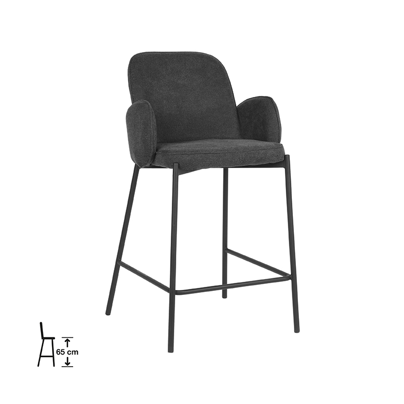 Barkruk I_Jari - Armleuning - Laag - Antraciet - GRIJS - Weave - Industrieel - LABEL51