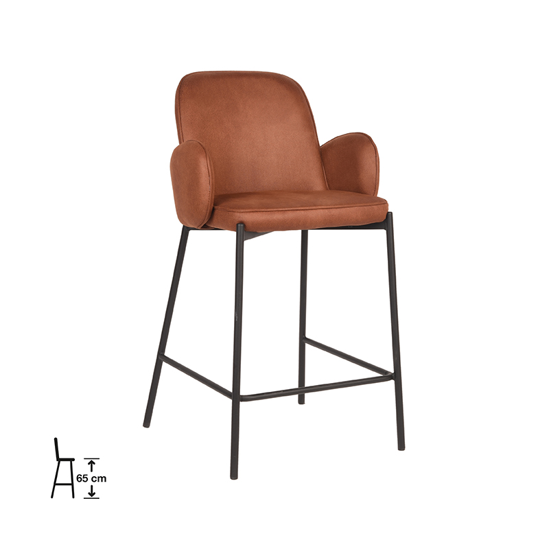 Barkruk I_Jari - Armleuning - Laag - Cognac - BRUIN - - Industrieel - LABEL51