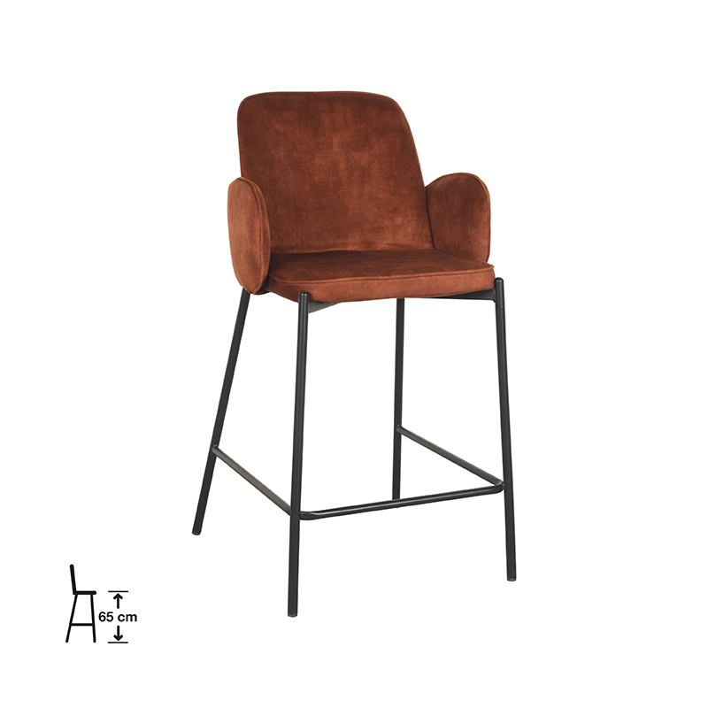 Barkruk I_Jari - Armleuning - Laag - Rust - ORANJE - Velours - Retro - LABEL51