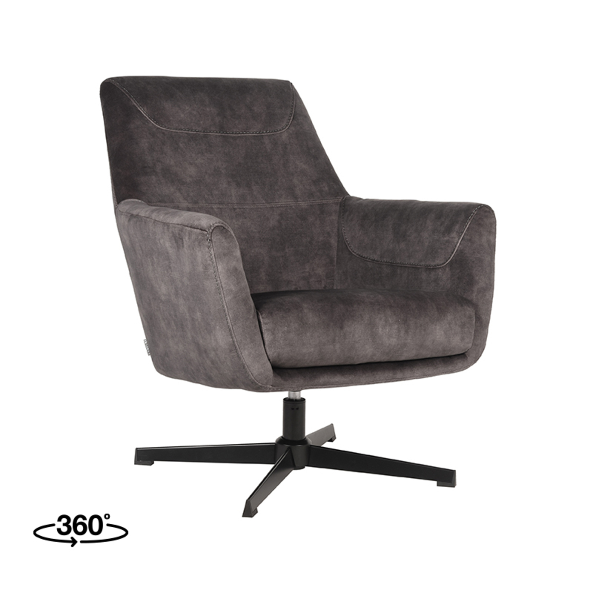 Fauteuil I_Toby - Armleuning - Antraciet - Grijs - Velours - Modern - LABEL51