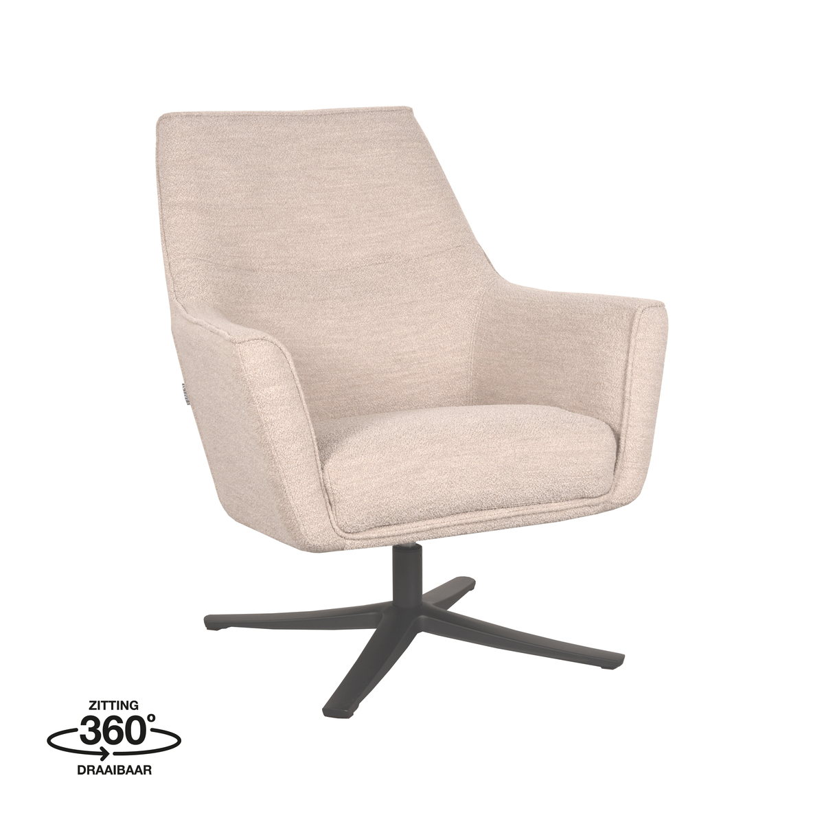 Fauteuil I_Tod - Draaibaar - Armleuning - Naturel Beige - Boucle - Landelijk - LABEL51