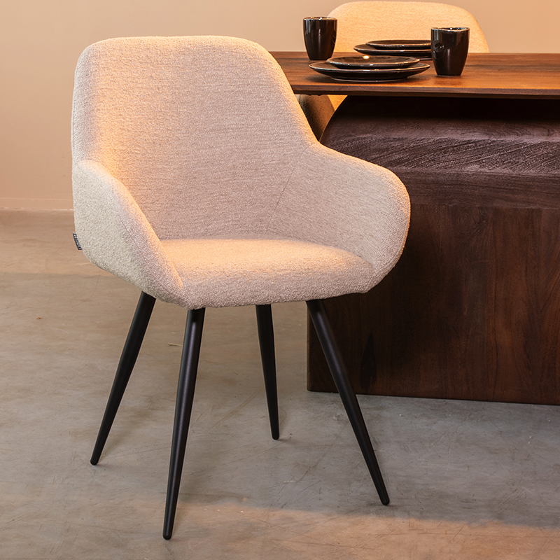 Eetkamerstoel I_Fender - Armleuning - Naturel Beige - Boucle - Landelijk - LABEL51