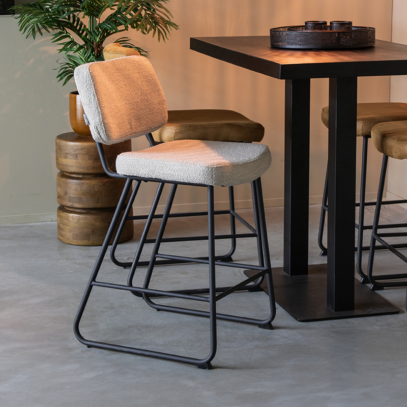 Barkruk I_Noah - Zonder armleuning - Laag - Naturel Beige - Boucle - Landelijk - LABEL51