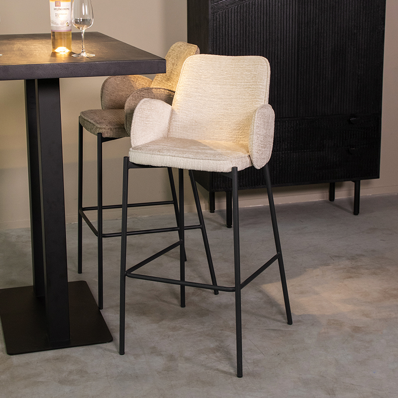 Barkruk I_Joni - Armleuning - Hoog - Creme - Elegance - Landelijk - LABEL51