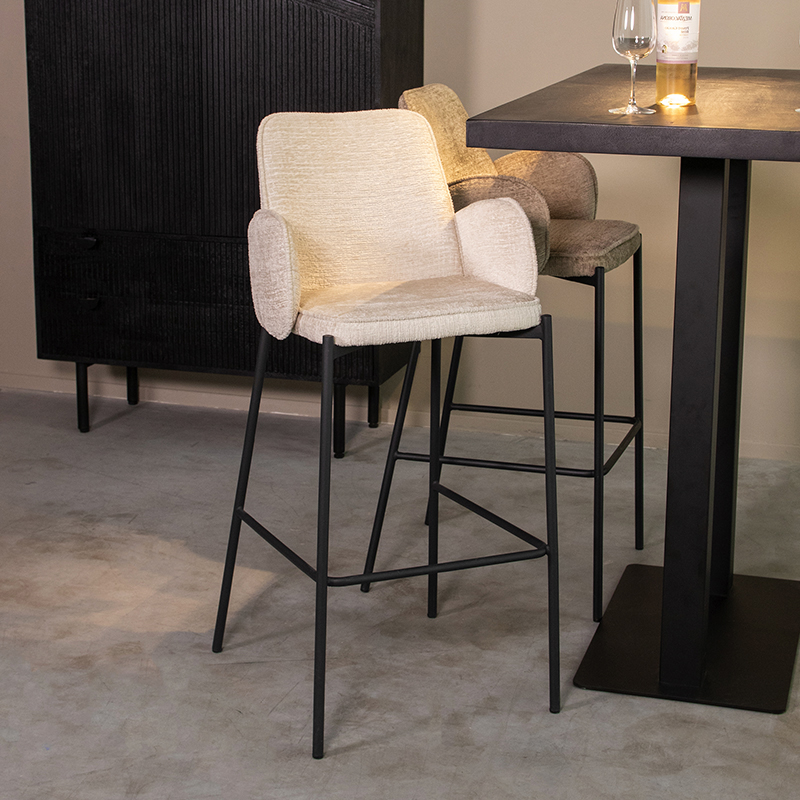 Barkruk I_Joni - Armleuning - Hoog - Creme - Elegance - Landelijk - LABEL51