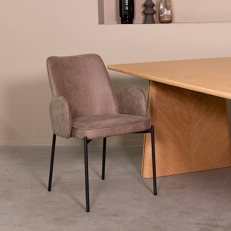 Eetkamerstoel I_Joni - Armleuning - Taupe - Bruin - Micro Suede - Modern - LABEL51