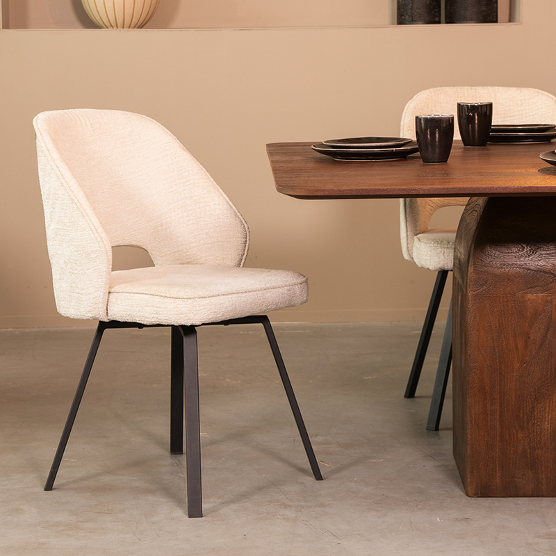 Eetkamerstoel I_Lewis - Draaibaar - Zonder armleuning - Creme - Elegance - Landelijk - LABEL51