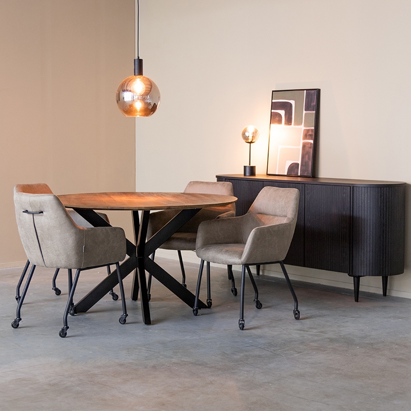 Eetkamerstoel I_Lenny - Wielen - Armleuning - Taupe - BRUIN - - Modern - LABEL51